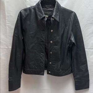 Banana Republic Black Dark Blue Genuine Leather Jacket